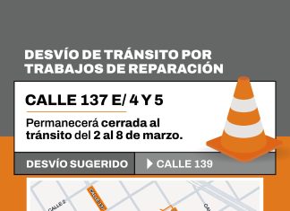 Desvío por obras en la calle 137 entre 4 y 5, del 2 al 8 de marzo inclusive