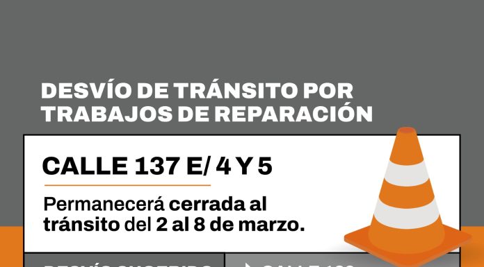 Desvío por obras en la calle 137 entre 4 y 5, del 2 al 8 de marzo inclusive