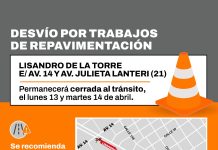 Desvío por obras desde el lunes 13, en Lisandro de la Torre entre las avenidas 14 y 21