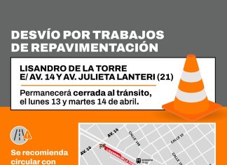 Desvío por obras desde el lunes 13, en Lisandro de la Torre entre las avenidas 14 y 21